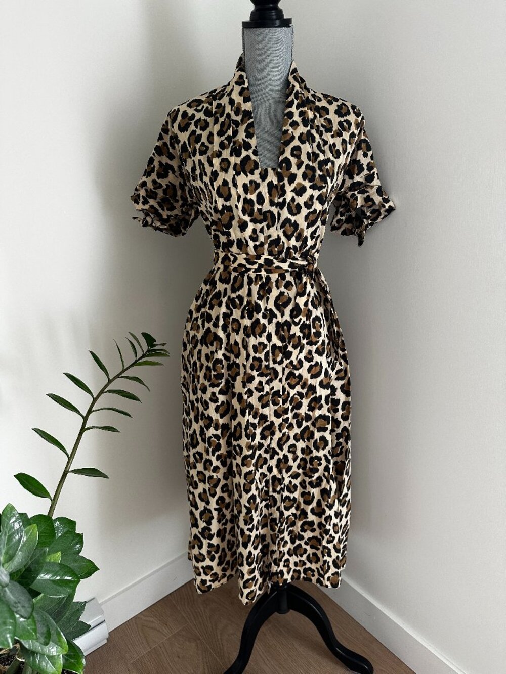 Cotton Fit & Flare Midi Dress sz L - Cheetah
